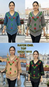 Camisetas sin mangas bordadas de rayón para mujer al por mayor, camisetas elegantes con detalles bordados listas para exportar - Product Image 4