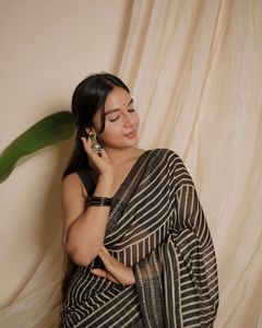 Indian Boutique Premium Chanderi Cotton With Beautiful Digital Printed Black <b>Saree</b> Traditional Ethnic Wear Bridal Wedding Wear - Product Image 3