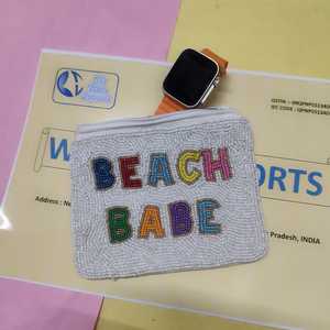 Handcrafted Eco-Friendly Fashion Beaded Beach Babe Zipper Clutch Pouch Colorful Letter Embroidery <b>Small</b> Makeup Coin Purse <b>Women</b> - Product Image 2