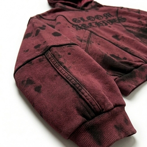 เสื้อฮู้ดดี้โอเวอร์ไซส์ผู้ชาย ล้างสีแบบแอซิดวอช สไตล์วินเทจ บุขนด้านในสำหรับฤดูหนาว ถักนิตติ้ง ปักลาย 3 มิติ ด้านหน้า แต่งลายสตรีทแวร์ - Product Image 5