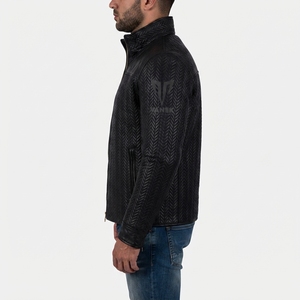 Chaqueta de Cuero Acolchada con Revestimiento Negro para Hombre, Marca Vanek International, Modelo 2026, Cuello Alto, Cierre de Cremallera, Corte Ajustado, para Invierno - Product Image 2