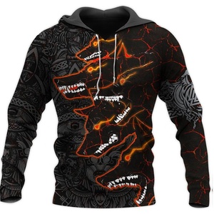 Sweat-shirt unisexe à capuche tendance, motif animal Loup Chasseur Tatouage, impression 3D par sublimation, camouflage, 100% coton molletonné, hiver, dernière collection - Product Image 6