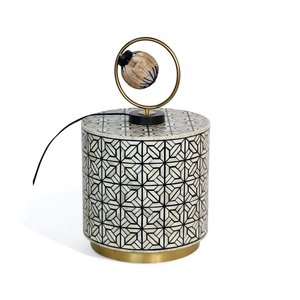Round Bone Inlay side table For <b>Bed</b> room Ottoman With Geometric Pattern Brass Base Contemporary Living Room Decor - Product Image 6