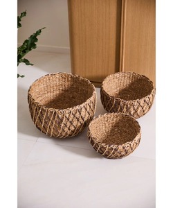 Set of 3 decorative seagrass <b>baskets</b> for home Handmade <b>Storage</b> <b>Basket</b> Wholesale eco-friendly Made in Vietnam - Product Image 3