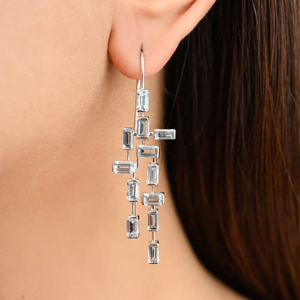 18K Gold Modernist Geometric Dangle <b>Earrings</b> with Turquoise and <b>Opal</b> Accents - Product Image 1