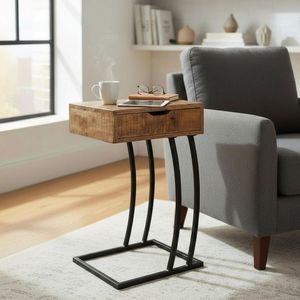 Table d'appoint en fer avec plateau en bois sophistiqué, idéale pour les intérieurs haut de gamme avec des matériaux élégants - Product Image 5