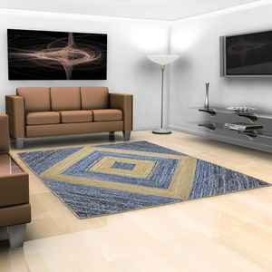 Alfombras tradicionales indias Chindi hechas de yute con tela vaquera incorporada. Alfombras para dormitorio y sala de estar. - Product Image 1