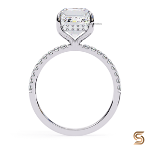 Bague de fiançailles en or blanc massif 18 carats avec moissanite taille émeraude 2,50 carats 9x7 mm, sertie de griffes et pavé, solitaire pour femme - Product Image 6