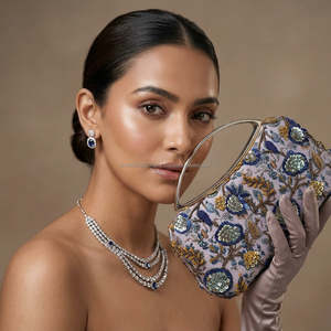 Floral Embroidered Clutch Bag Women Handmade Evening Party Ring Handle Satin Lining Elegant Style - Product Image 1