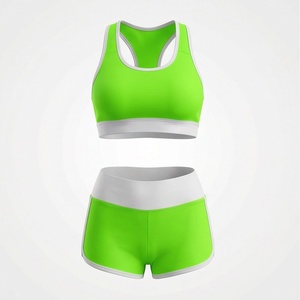 Women's 2 Piece Sports Set Green Solid High Waist Shorts and Racerback Crop Top Quick Dry Knitted Activewear Spring Summer Wear - Product Image 1