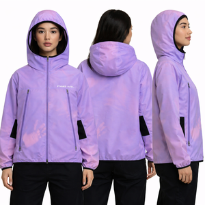 Chaqueta cortavientos con capucha y cremallera para mujer, ligera, morada, para uso en exteriores, ropa de calle, proveedor OEM, chaquetas para hombre con logotipo personalizado - Product Image 5