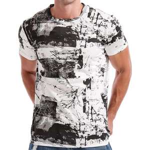 Camiseta de Hombre con Estampado Abstracto en Blanco y Negro, Camiseta Gráfica Informal de Manga Corta para Usar en la Calle - Product Image 3