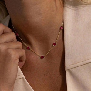 Collier en or avec rubis, collier avec pendentif rubis en forme de poire, chaîne délicate avec pierre précieuse rouge, bijoux pierre de naissance de juillet pour femme - Product Image 5