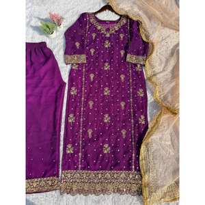 Vêtements traditionnels chinois de créateur, magnifique ensemble haut, bas et dupatta pour les occasions spéciales - Product Image 2