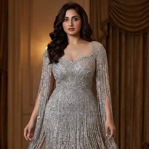 green emerald velvet dress Grey Sequin Evening Gown with Beaded Corset  Sparkly Maxi Dress with High Slit and Tulle Skirt Plus Size Size 20W / Grey
