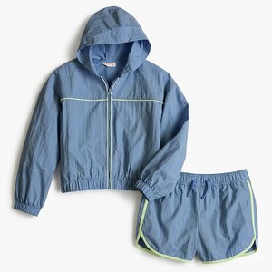 Conjunto de Chaqueta Cortavientos de Nailon para Hombre con Logotipo Personalizado, Estilo Urbano, Corte Holgado, Sudadera con Capucha y Pantalones Cortos, Ropa de Moda para Verano - Product Image 1