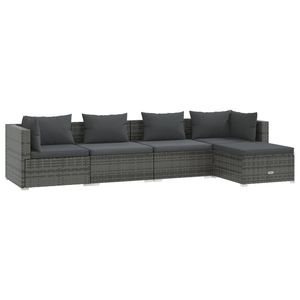 5-Piece Poly <b>Rattan</b> Gray Patio Lounge Set with <b>Cushions</b> for Garden Leisure - Product Image 2
