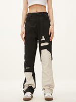 Jeans en denim décontractés pour hommes, coupe ample, style streetwear, broderie, finition délavée, options personnalisées pour les acheteurs en gros