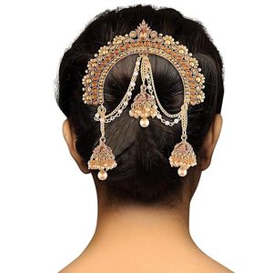 Accessoire de cheveux traditionnel indien pour femme, chaîne Jhumki en alliage de zinc plaqué or de luxe, réglable 5 cm, pour mariée - Product Image 1