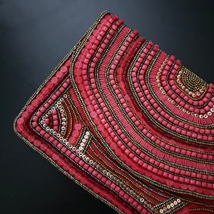 Handmade <b>Red</b> Beaded Embroidered Cotton Purse Rectangular Shape Art Craft Decorative <b>Clutch</b> - Product Image 2