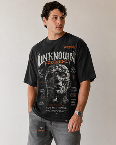 FABRINEX Men's Oversized <b>Black</b> <b>T</b>-<b>Shirt</b> Acid Wash Graphic Print Streetwear Style Short Sleeve O-Neck 100% Cotton Canvas - Product Image 1
