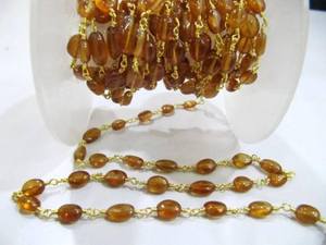 Natural Hessonite Garnet 6-9mm Oval Yellow Brass Beaded <b>Rosary</b> Chain - Product Image 3