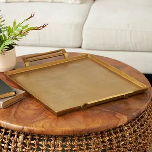 Bandeja Rectangular Moderna de Latón con Asas, Bañada en Oro, Bandeja Decorativa para Servir en la Mesa de Centro - Product Image 1
