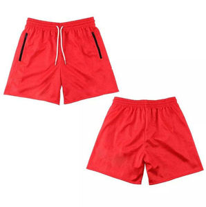 Shorts en maille rouge pour hommes avec poches latérales zippées, cordon de serrage, taille élastique, doublure en maille respirante, pour le basketball, la gym, le streetwear, shorts d'été - Product Image 3