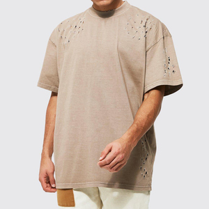 T-shirt Homme Oversize en Coton Beige Uni à Manches Courtes, Style Urbain, en Jersey Délavé, Effet Délavé à la Pierre et à l'Acide, Coupe Oversize - Product Image 4