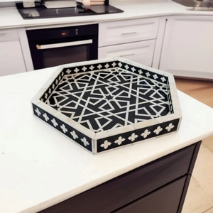 Bandeja con Incrustaciones de Hueso Rojo – Bandeja Floral para Servir, Recipiente Decorativo Hecho a Mano, Decoración de Lujo para el Hogar por blossom craft india - Product Image 1