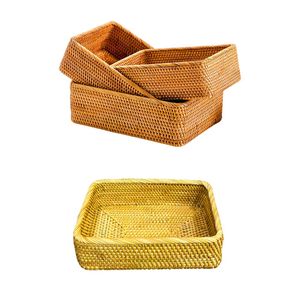 Juego de 3 Cestas/Bandejas Rectangulares de Mimbre RATTAN Duraderas, Cesta Organizadora de Mimbre Ligera - Product Image 1