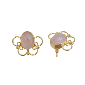 Rose Quartz Brass <b>Handmade</b> 18K Gold Plated Vintage Wedding Stud <b>Earrings</b> - Product Image 2