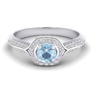 Anillo de compromiso REYES de calidad premium con gema de aguamarina de corte redondo de 0.5 quilates para mujer, anillos solitarios de moissanita en oro rosa de 14K. - Product Image 5