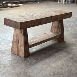 Mesa Consola Rústica Premium de Madera Maciza con Tablero Grueso, Patas Anguladas y Estante Inferior Abierto para Muebles de Entrada - Product Image 1