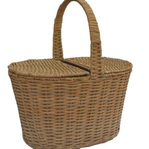 Cesta ovalada de ratán tejida a mano con soporte de hierro – Almacenamiento multiusos para el hogar y pícnic - Product Image 2