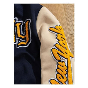 Chaqueta Varsity con Gráficos de Letras para Hombre, Manga Larga, Ribete a Rayas, Botones, Estilo Bomber, Casual, Urbana, Cómoda - Product Image 2