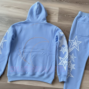 Ensemble survêtement homme streetwear oversize en molleton épais, coupe ample et évasée, style color block, comprenant un sweat à capuche et un pantalon de survêtement - Product Image 2