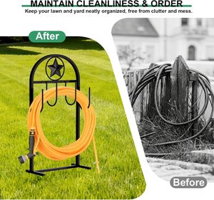 Heavy Duty Garden Hose Holder Stand with Star Design Freestanding Metal Hose Hanger Outdoor Water Pipe Organizer Patio Lawn Rack - Product Image 2