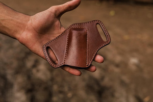 Handmade Horizontal Leather <b>Drop</b> Point Camping Knife Sheath for Fixed EDC Customizable Belt Sheath Industrial Grade Wholesale - Product Image 4