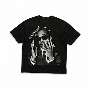 T-shirt à manches courtes pour homme Snowgrace, imprimé photo noir, col rond, coupe classique, style streetwear, jersey en coton - Product Image 1