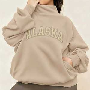 Sweat-shirt oversize doux 100 % coton à col montant pour femme, broderie personnalisée sur le devant, style streetwear, polaire, automne - Product Image 2