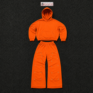 Conjunto Deportivo Unisex con Capucha Color Naranja, Pantalones y Sudadera Holgados de Algodón, Estilo Casual para Otoño, Ropa Urbana en Oferta - Product Image 5