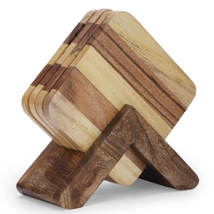 Juego de posavasos de madera ecológicos a rayas, de lujo, hechos a mano, cuadrados, de madera dura mixta, para decoración del hogar, restaurantes y hoteles. - Product Image 5