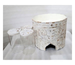Meilleure qualité Style arabe Ramadan Eid cadeau vadrouille incrustation nacre acrylique pot 3 pièces ensemble couvercle en bois blanc qualité artisanat - Product Image 2