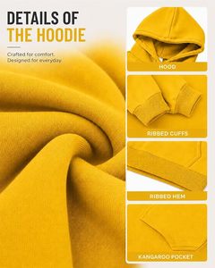 Sudadera con Capucha para Hombre, Color Sólido, Corte Regular, Informal, Tejida, con Bolsillos Amarillos, para Otoño - Product Image 6