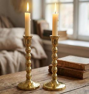 Aluminum Casted Gold Plated Candle Holder Set of 2 <b>Dining</b> <b>Table</b> <b>Centrepiece</b>, Aesthetic Christmas Decoration Candlestick Holder - Product Image 1