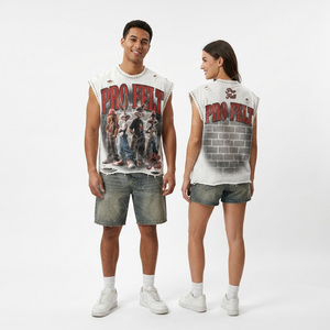 Camiseta sin mangas con estampado DTG personalizado, estilo oversize, con efecto desgastado, para hombre, camiseta gráfica, estilo urbano, informal, ligera, para verano - Product Image 2