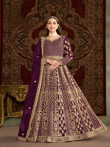Embroidered <b>Net</b> Semi-Stitched Modern Anarkali Suit for Wedding Prom & Party-Floor-Length - Product Image 3