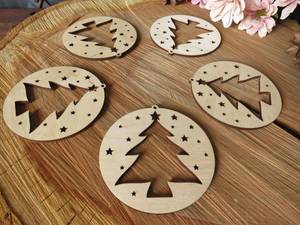 Ornement de Noël en bois découpé au laser, décor circulaire rustique, décoration murale pour la saison hivernale - Product Image 3