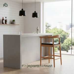 Tabouret de bar moderne en teck massif de haute qualité, dossier ouvert incurvé, pour salle à manger, extérieur, chambre, usage commercial, siège haut - Product Image 1